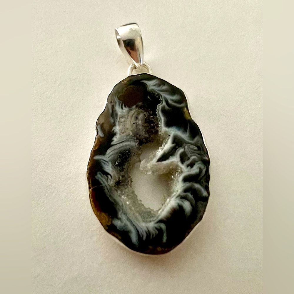 Solid Sterling Silver Agate Druzy Pendant